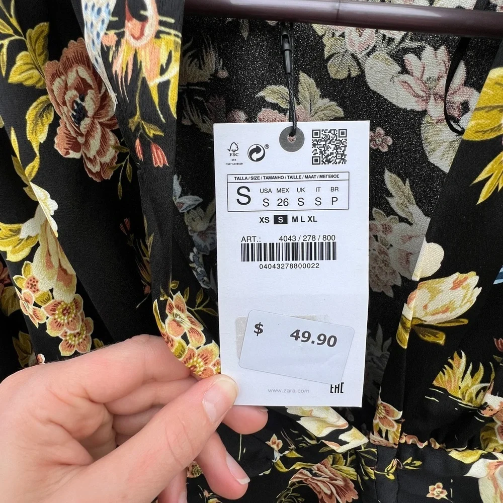 ZARA FLORAL WOMEN'S BLOUSE SIZE SMALL AND MEDIUM NWT CROP TIE WAIST - Picture 7 of 11